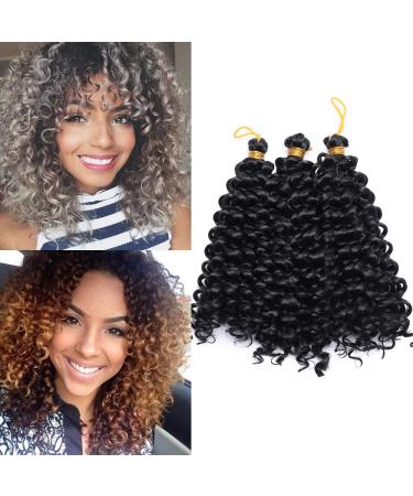 Tess Curly Crochet Hair Extensions Weaving Braids Kunsthaar Water Wave 8 "(20cm) Short synthetic hair 3 bundle 90g natural black 20 cm (3 pieces) natural black