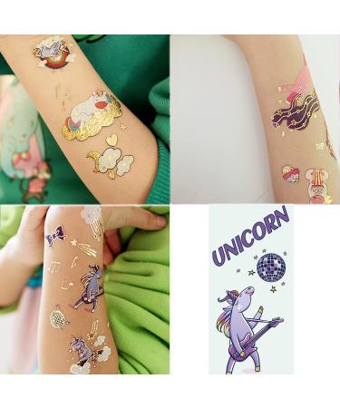 Ooopsiun Glitter Unicorn Temporary Tattoos for Girls - 9 Sheets, Gold Unicorn Birthday Party Supplies Decorations for Kids - Fake Tattoos Stickers - Buy Online on GoSupps.com