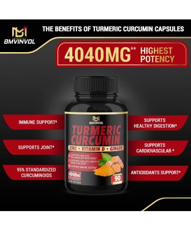 Turmeric Curcumin Supplement 4040mg with Ginger, ACV & Black Pepper - Joint Support, Antioxidant & Immune System Booster - 3 Month Supply - Buy Online on GoSupps.com