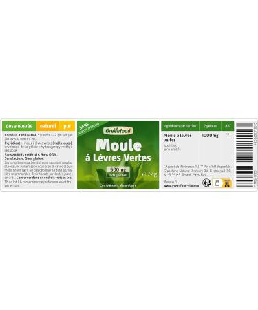 Greenfood Green Lip Mold 500 mg High Dose Extract 120 Capsules - NO Artificial Additives No Genetic Engineering - Buy Online on GoSupps.com