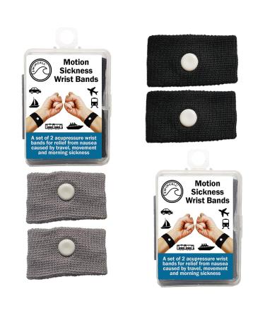 SwimCell Travel Sickness Bands Adult and Children Wristbands - for Morning Sickness Relief Black/Grey 2 Pairs
