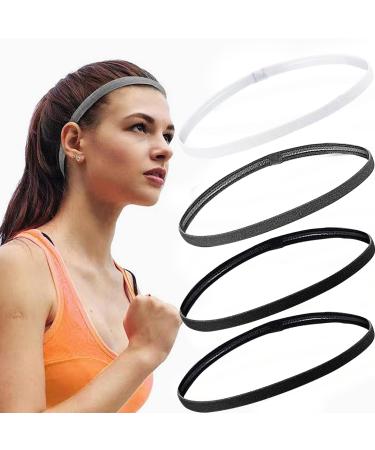 sansan 4 Pieces Thick Non-Slip Elastic Sport Headbands Mini Thin Headbands Football Headbands Football for Women and Men Yoga Outdoor Accessories - Black Gray White