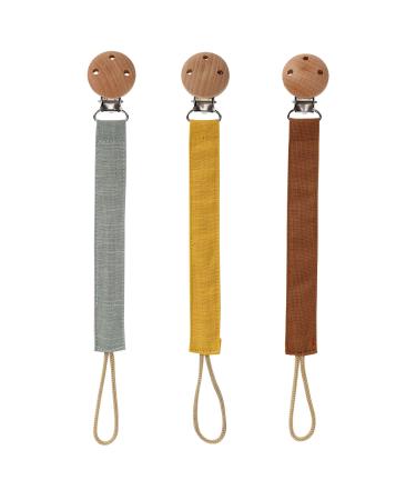 Socub 3 Pack Pacifier Clips for Baby Boys and Girls Fabric Pacifier Hold with Clip for Binky Teether Toys BPA Free Baby Shower Birthday Gift 3 Month+(Sage/Clay/Mustard) Sage Clay Mustard