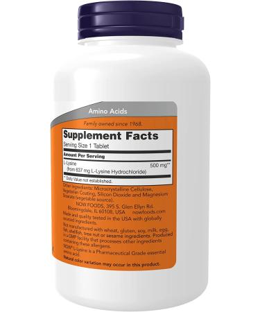 Now Foods L-Lysine 500mg - 250 Tablets | Immune Support & Amino Acid Supplement - Buy Online on GoSupps.com