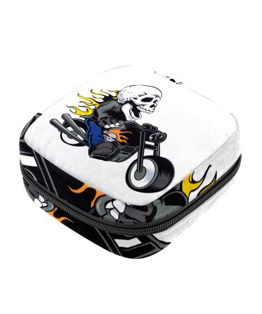 Skull Ride a motorcycle Sanitary Napkin Storage Bag for Girls Women Portable First Period Pads Bag Tampons Holder Girls Travel Makeup Bag Large Capacity Multicoloured 07