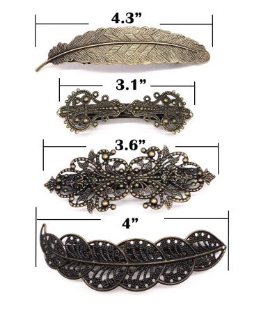Retro Hair Barrettes - 4PCS Vintage Metal Bronze Hair Pins and Clips for Women and Girls - Buy Online on GoSupps.com