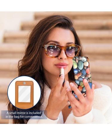 Travel Lipstick Organizer Case | Portable Makeup Bag with Mirror | Colorful Stones Design for Beach Lovers - G150k7brqs - Buy Online on GoSupps.com