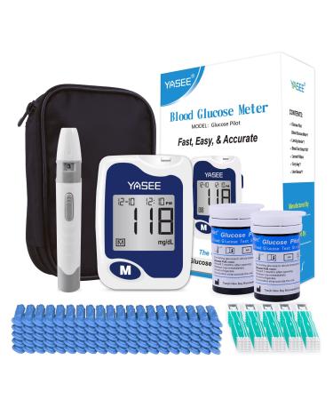 Blood Glucose Monitor Kit-YASEE Diabetes Testing Kit with 100 Blood Sugar Test Strips,100 Lancets,1 Glucose Meter,1 Lancing Device,Auto-Coding Glucometer for Home Use