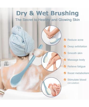 Long Handle Body Brush Back Scrubber for Exfoliation - Turquoise Nylon - Buy Online on GoSupps.com