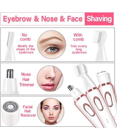 Buy Electric Lady Shaver 4-in-1 Kit for Women | Bikini Trimmer Facial Hair Remover Eyebrow & Nose Hair Trimmer | Rechargeable Wet & Dry Use - Easy Cleansing (White - Buy Online on GoSupps.com