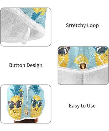 Super Absorbent Pineapple with Sunglasses Hair Towel 2 Pack | Quick Drying Turbans for Women & Girls | Ideal Hair Wrap with Button Twist - Buy Online on GoSupps.com