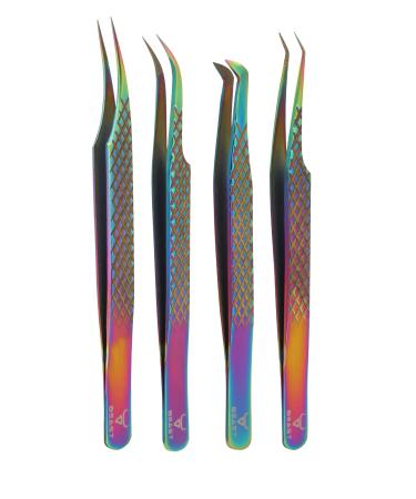 4-Piece Eyebrow Tweezers Set for Flawless Grooming Beauty Pluckers Stainless Steel Nose and Facial Hairs Ingrown Hair Removal Splinter UK (Rainbow)