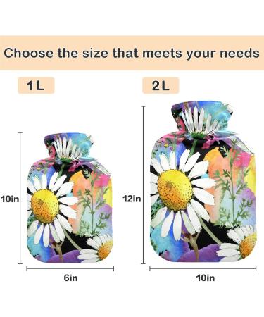NAANLE Hot Water Bottle with Cover - Watercolor Chrysanthemum Design 1L Pain Relief for Cramps & Therapy - Buy Online on GoSupps.com