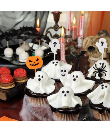 50 PCS Plastic Halloween Cupcake Topper Ghost Cupcake Picks Toothpicks Pumpkin Spider Bat Skull Cake Toppers Food Decor for Kids Halloween Theme Birthday Party Baby Shower Decorations Supplies - Buy Online on GoSupps.com