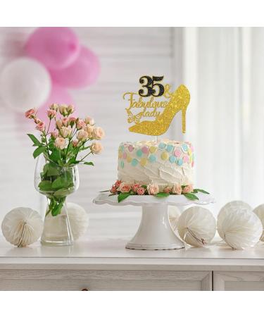 Tenhaisi Black Golden Glitter 35 & Fabulous Lady Cake Topper Happy 35th Birthday Party Decoration for Women - Talk 35 to Me - Cheers to 35 Years Wedding Anniversary Party Supplies - Buy Online on GoSupps.com