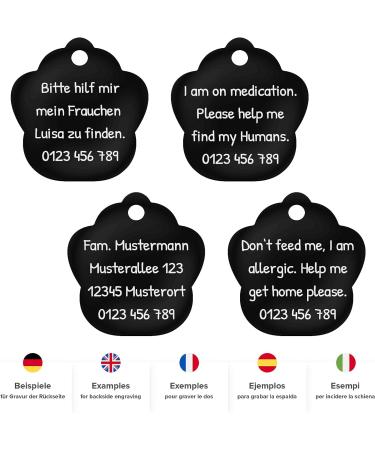 ENGRAVO Custom Black Dog Tag Paw - Personalize with Your Engraving | Small 26mm - Buy Online on GoSupps.com