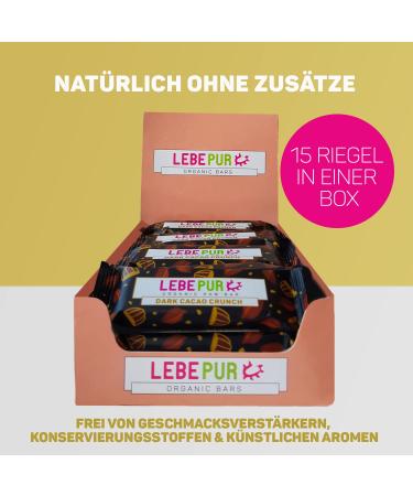 Leepur Organic Dark Cacao Crunch Bars | Vegan Gluten-Free Low Sugar | Power Pack of 15x50g | Paleo-Friendly Energy Snack - Buy Online on GoSupps.com