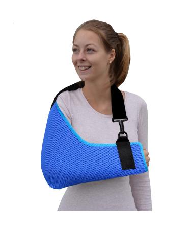4DflexiSPORT Arm Sling Adult (L blue/navy trim) Feel Safe Easy to Fit Cooling Fabric Technology Fits R or L. L Blue/Navy