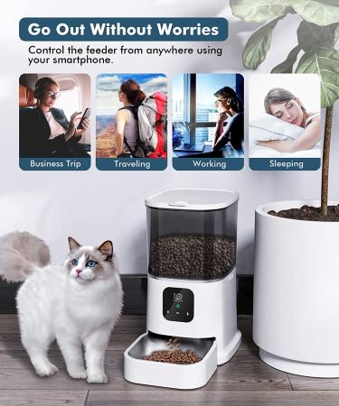 ZOKALEY Automatic Cat Feeder | WiFi Enabled Programmable Pet Feeder with Stainless Steel Bowl | Timed Food Dispenser for Dogs and Cats | Portion Control | Remote App Control | Voice Recorder | Small & Medium Pets (B-White) - Buy Online on GoSupps.com