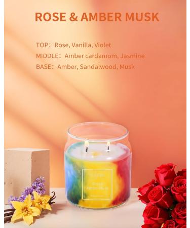Rose Candle - 2 Wick Soy Wax 80-Hour Burn Time Extra Strong Scent | Aromatherapy Gifts for Women - Rose & Amber Musk 12oz - Buy Online on GoSupps.com