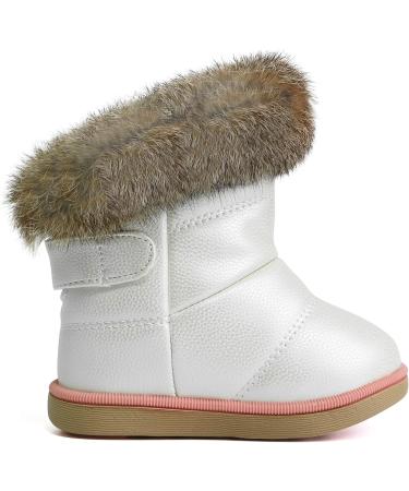 MINBEI Baby Girls Soft Leather Winter Snow Boots - Waterproof Toddler Shoes - Pink/White/Rose Gold/Brown - Size 8 UK Child - Buy Online on GoSupps.com