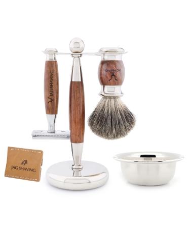 JAG SHAVING GERMANY LEE Range 5 -part shaving set - Super Dachshaar Razor brush - Double edge of shaving skips - shaving rack - leather bag for shaving plane - shaving bowl - wood shaving set
