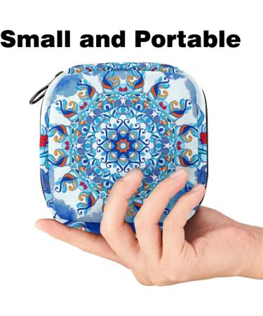 Mandala Blue Flower Storage Bag - Large Menstrual Cup Cylinder with Zipper | Multi-Colored Bags for Period Inserts Tampons & Panty Liners - Ideal for Girls & Women - Buy Online on GoSupps.com