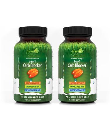 Maximum Strength 3-in-1 Carb Blocker by Irwin Naturals, Neutralize Carbohydrates and Support Metabolism, 75 Liquid Softgels, 2 Pack