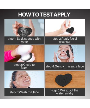 60 Black Compressed Heart Face Sponges | Reusable Makeup Cleansing & Peeling - Deep Clean & Remove Makeup - Buy Online on GoSupps.com