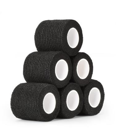 SEADESKY 6 Roll Self Adhesive Bandage Wrap 2 Inch Self Adherent Cohesive Bandages Athletic Sports Tape for Wrist Ankle Elastic Stretch Bandage Pet Vet Wrap for Dog Horse (Black)