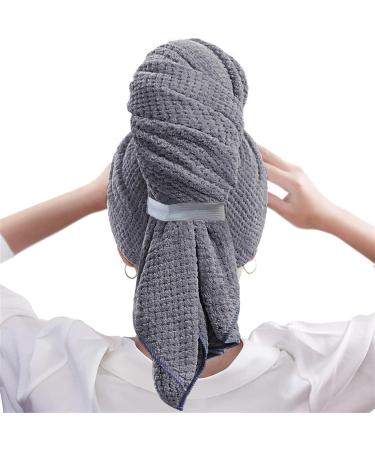 Super Absorbent Elastic Band Head Towel for Women | Extra Large Microfiber Hair Drying Wrap with Headband (60x105cm) - Grey - Buy Online on GoSupps.com