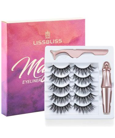 5-Pair Magnetic Eyelashes with Eyeliner Kit - Natural Look 3D Mink Reusable False Lashes - No Glue Needed | Includes Applicator | Type 1 - Buy Online on GoSupps.com