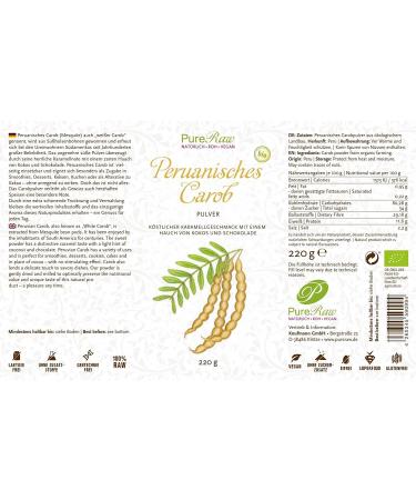 Buy Organic Raw Vegan Peruvian Carob Powder 220g | Sweet Caramel Taste Fiber-Rich & Mineral-Packed - Pureeraw - Buy Online on GoSupps.com