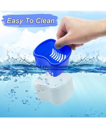 Retainer Bath Box Denture Cleaning Bath Case with Brush Denture Cup Storage Bath Box Case Retainer Cleaning Container Mouthguard Soaking Holder - Dark Blue - Buy Online on GoSupps.com