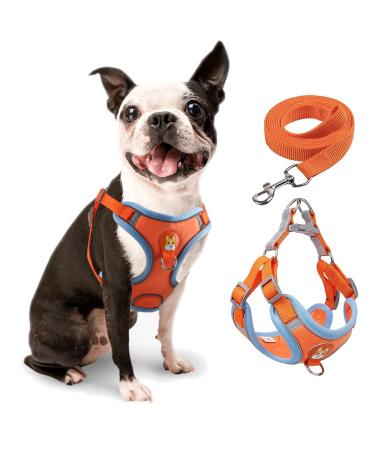 Rennaio dog harness no pull adjustable puppy dishes with 2 linen clips ultra comfortable chest harness and leash set for small and medium-sized dogs (orange m) orange M