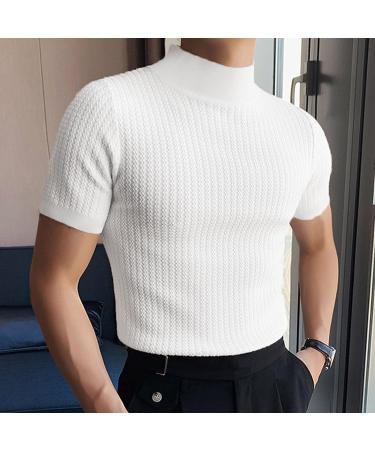 Men's High Collar Turtleneck Short Sleeve T-Shirt Solid Y2-White | Medium - Buy Online on GoSupps.com