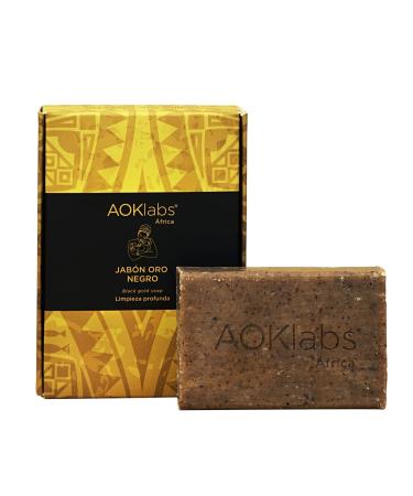 AOKlabs - African Black Soap I 100% natural and artisanal handmade by African women - For all skin types moisturizes cleanses fights blemishes and acne - 100g