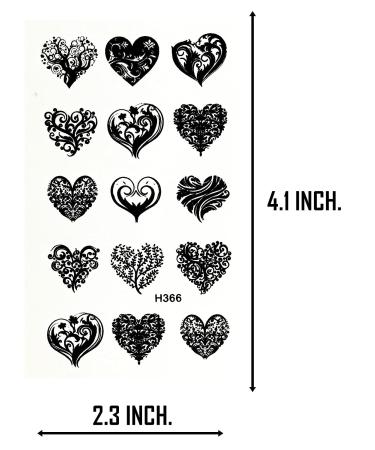 ONCEX Mini 3 Sheets Heart Temporary Tattoos Stickers - Waterproof Black Flower Vine Cartoon Art for Body Arm Chest Shoulder - Teens Men Women Fashion Fun Party - Buy Online on GoSupps.com