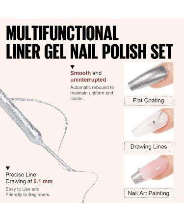 TOMICCA Gel Nail Polish Set - Gold & Silver Liner Gel for French Manicure | Soak Off UV LED Polish for Nail Art | Swirl Nails Starter Kit - D-Gold Silver - Buy Online on GoSupps.com