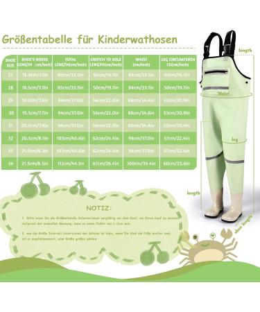 Buy Ieilulu Children's Fishing Waders - Waterproof Adjustable Straps Breast Pocket Slipproof Boots - Perfect for Adolescent Kids - Size 29 Green - Buy Online on GoSupps.com