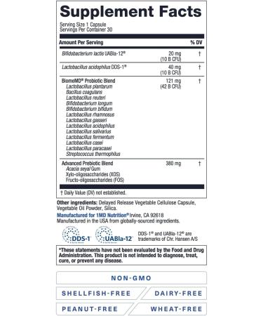 1MD Nutrition BiomeMD Probiotics | 62 Billion CFUs, 15 Comprehensive Strains - Pro & Prebiotics | Doctor-Formulated for Digestive Health & Immune Support | 30 Capsules 30 Count (Pack of 1) - Buy Online on GoSupps.com