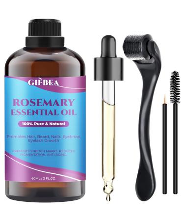 Organic Rosemary Oil for Hair Growth 100% Pure Undiluted Rosemary Essential Oil w/Hair Roller for Scalp & Skin Care Non-Greesy Hair Growth Oil Serum Hair Loss Treatment for Women Men Eyebrow Eyelash