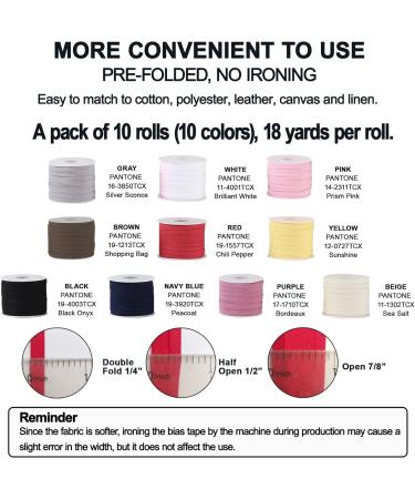 Double Fold Bias Tape 1/4 inch - 10 Colors, 180 Yards - Sewing Binding Tape for Crafts, Seaming, Piping, Quilting - Buy Online on GoSupps.com