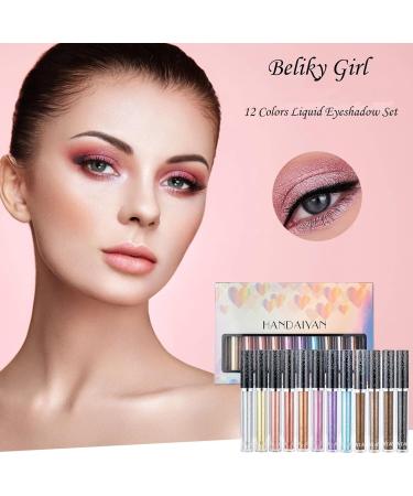  Beliky Girl 12 Colours Liquid Eyeshadow Set Matte Shiny Long Lasting Diamond Glitter Eyeshadow Crystal Diamond Eye Liner Pen - Buy Online on GoSupps.com