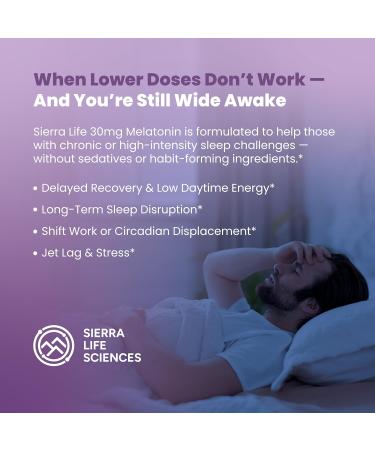 SIERRA LIFE SCIENCES 30 mg High Dosage Melatonin in Easy-to-Swallow Capsules - 60 Servings - Buy Online on GoSupps.com