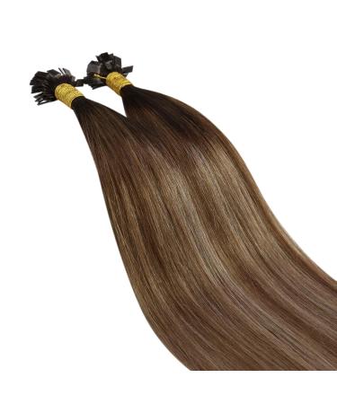 UGEAT 14 Flat Bonding Keratin Hair Extensions - 35cm Remy Brazilian Hair Dark Brown to Light Gold Brown Tips 1g 50 Sticks/Package - Buy Online on GoSupps.com