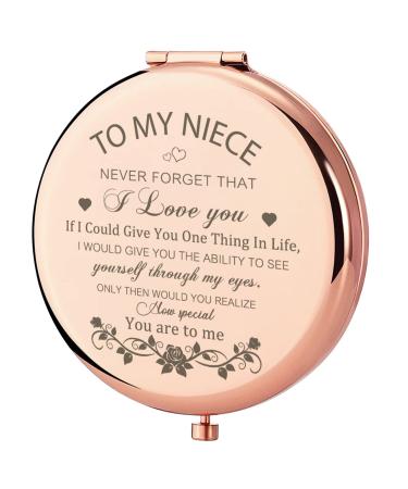 GAOLZIUY Niece Gifts Compact Mirror for Niece from Aunt  Rose Gold Niece Compact Mirror  Birthday Gifts for Niece from Aunt Uncle for Niece s Birthday  Graduation Wedding Anniversary Christmas Rose Gold-niece-1 rose gold...