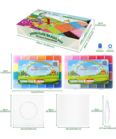 24000pcs 2.6mm Mini Fuse Beads Kit - 48 Color Set with Pegboards, Ironing Paper, Tweezers - Art Crafts Toys for Kids - Buy Online on GoSupps.com