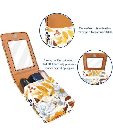 Autumn Flowers Leather Lipstick Case | Mini Lip Gloss Holder with Mirror | Travel-Friendly Organizer - Buy Online on GoSupps.com