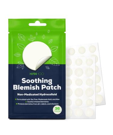 HANHOO Soothing Blemish Patch with Aloe Madecassic Acid and Tea Tree Extract | Hydrocolloid Spot Treatment | Calms Pre-stage Irritated and Popped Blemishes (36 count)